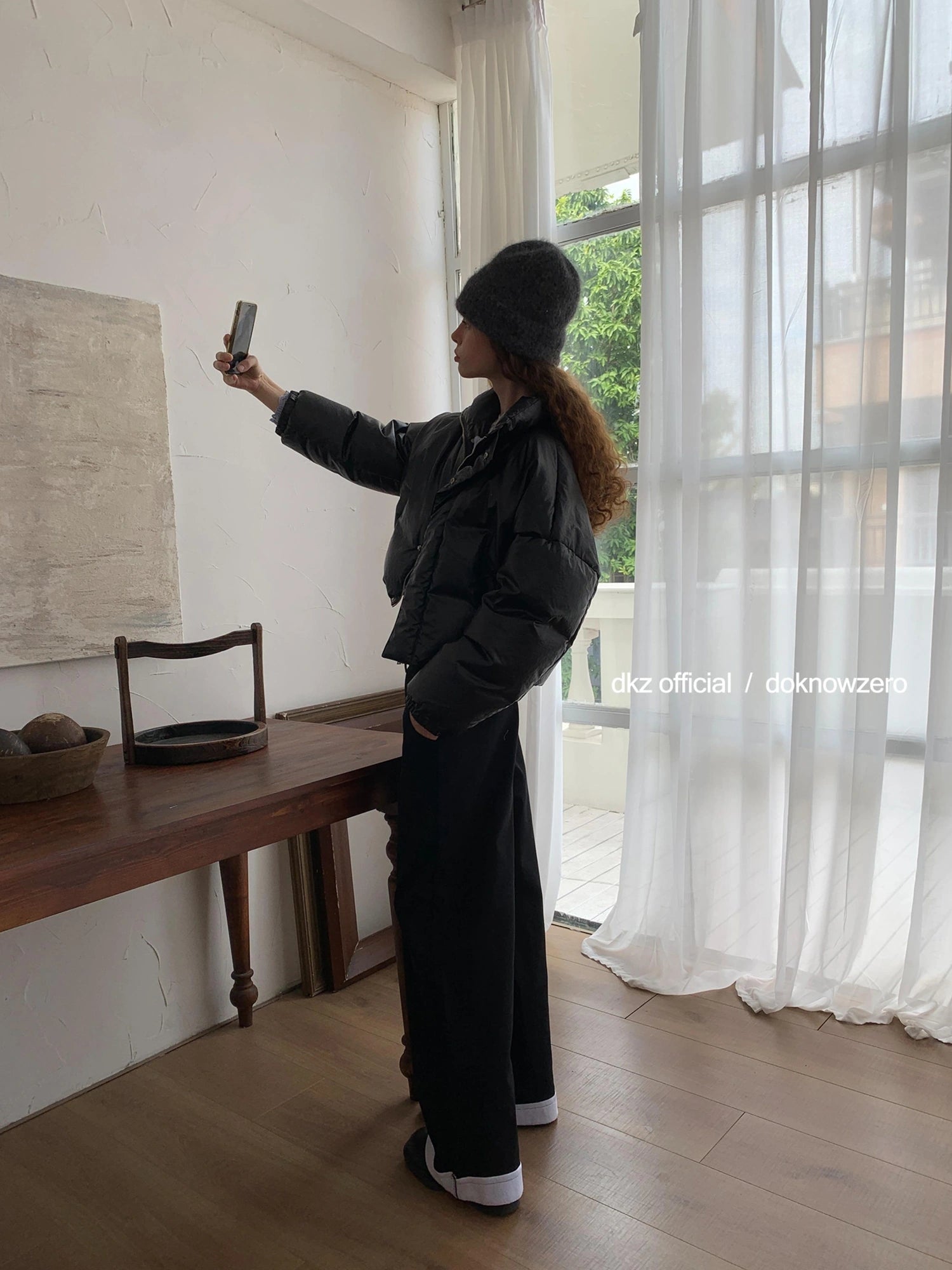 DKZ OFFICIAL Black Flannel Wide Leg Cuff Pants For Women