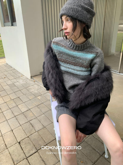 DKZ OFFICIAL Black Fur Trimmed Collar Loose Fit Women&