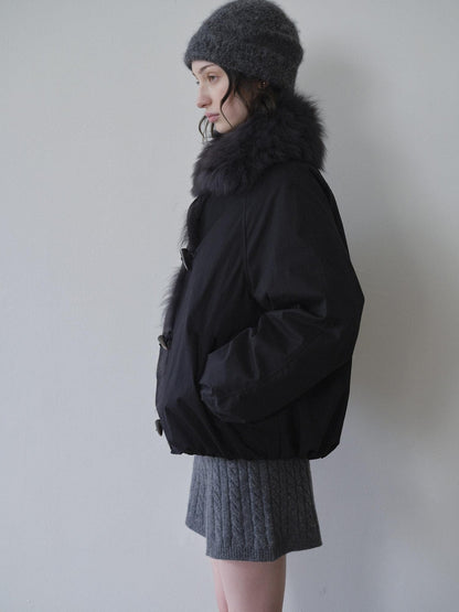 DKZ OFFICIAL Black Fur Trimmed Collar Loose Fit Women&