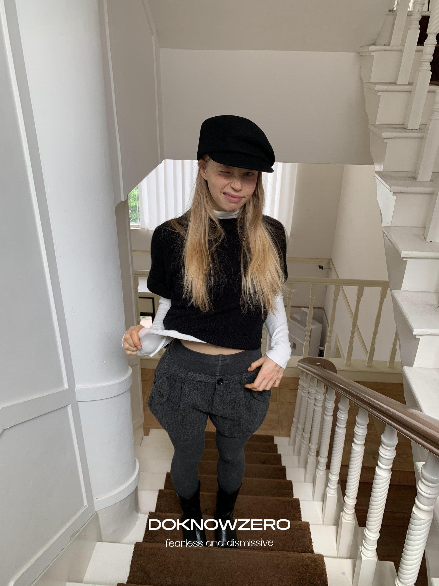 DKZ OFFICIAL Black Knit Cropped Slim Layering Women&