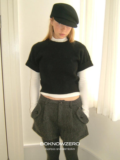 DKZ OFFICIAL Black Knit Cropped Slim Layering Women&