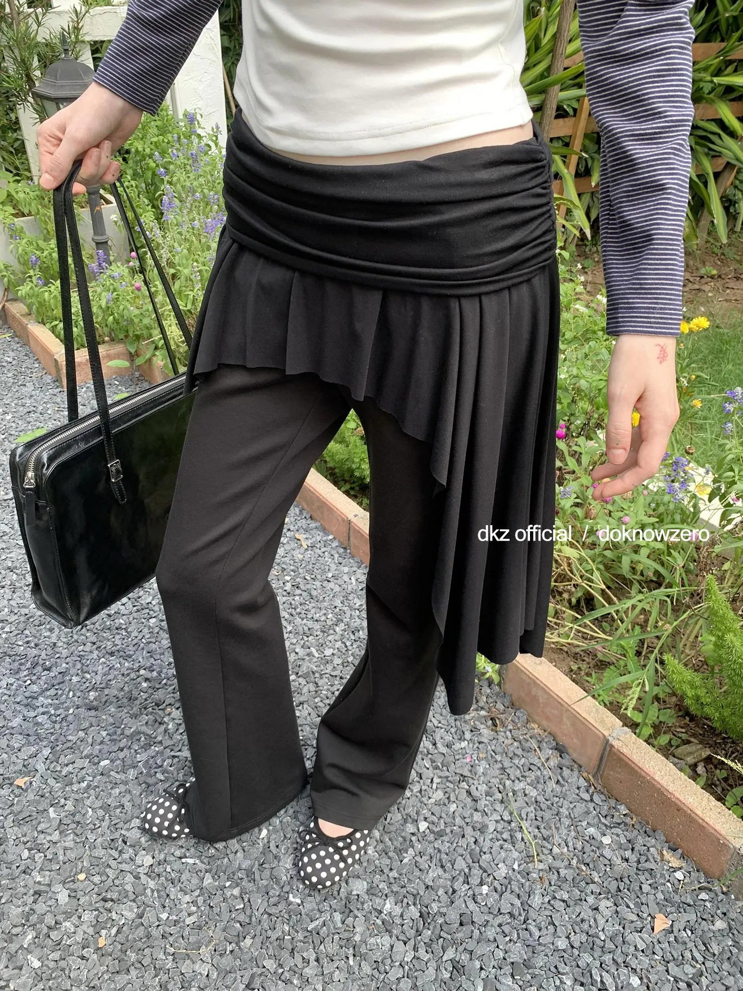 Black Layered Waist Flared Ballet Pants