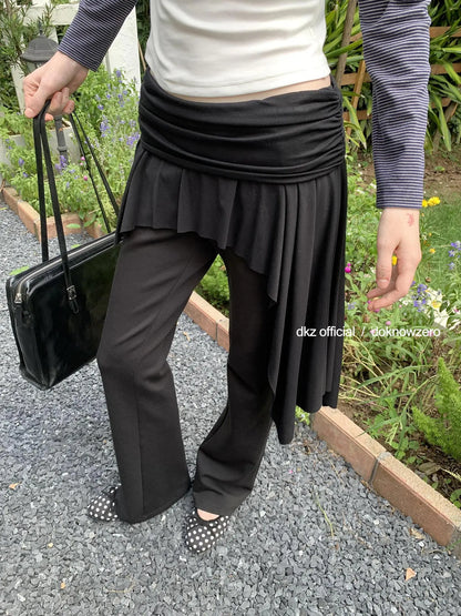 Black Layered Waist Flared Ballet Pants