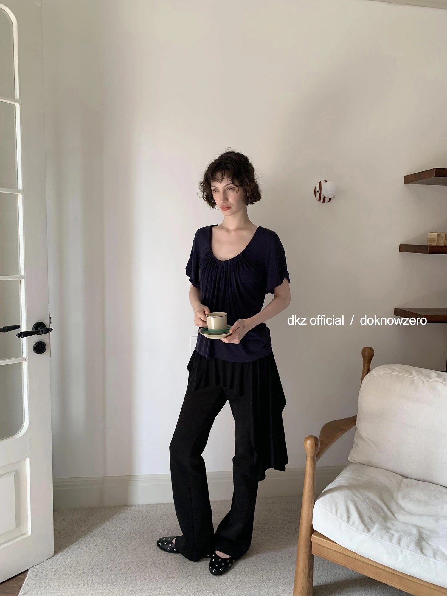 DKZ OFFICIAL Black Layered Waist Flared Ballet Pants