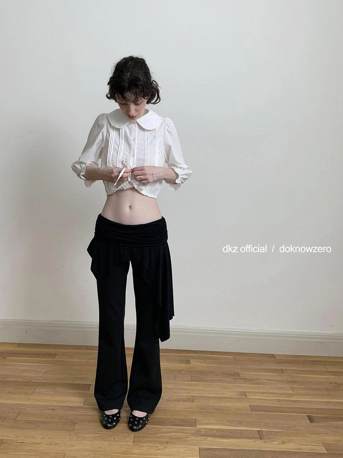 DKZ OFFICIAL Black Layered Waist Flared Ballet Pants