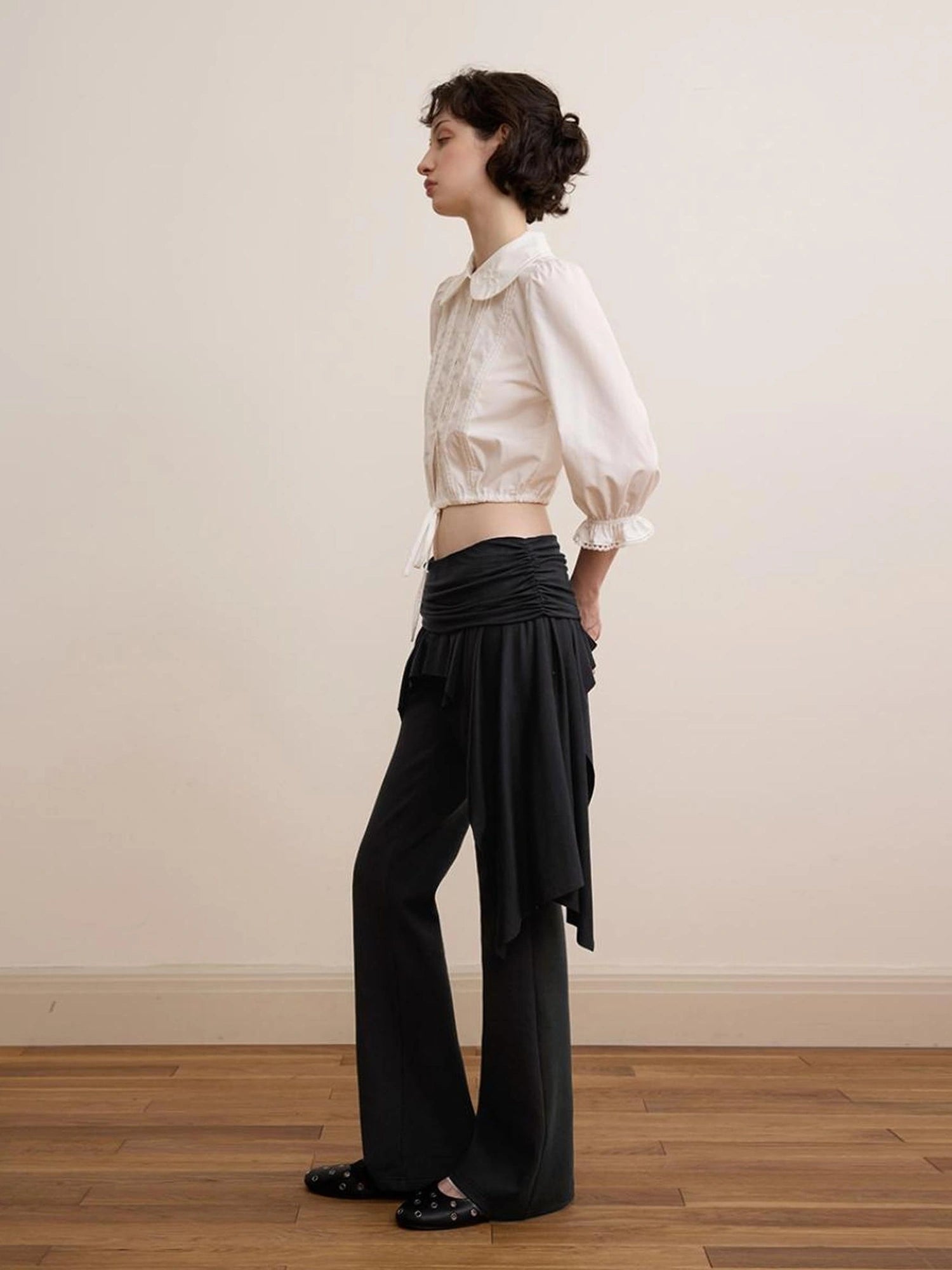 Black Layered Waist Flared Ballet Pants