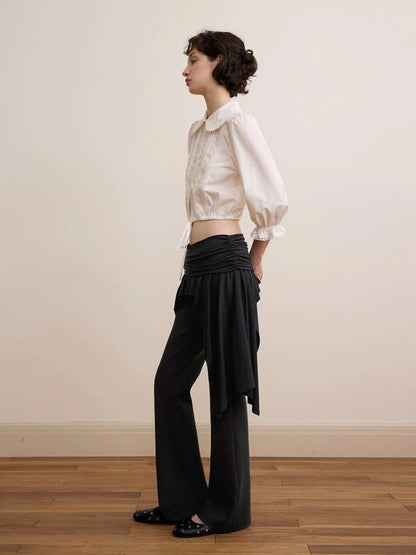 DKZ OFFICIAL Black Layered Waist Flared Ballet Pants