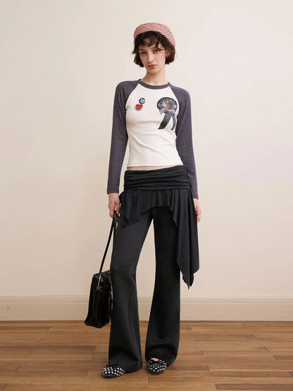 DKZ OFFICIAL Black Layered Waist Flared Ballet Pants