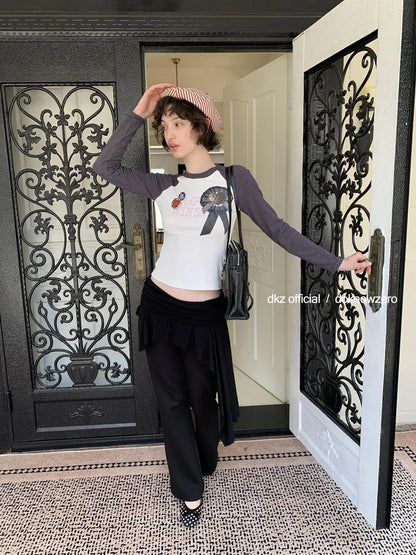 DKZ OFFICIAL Black Layered Waist Flared Ballet Pants