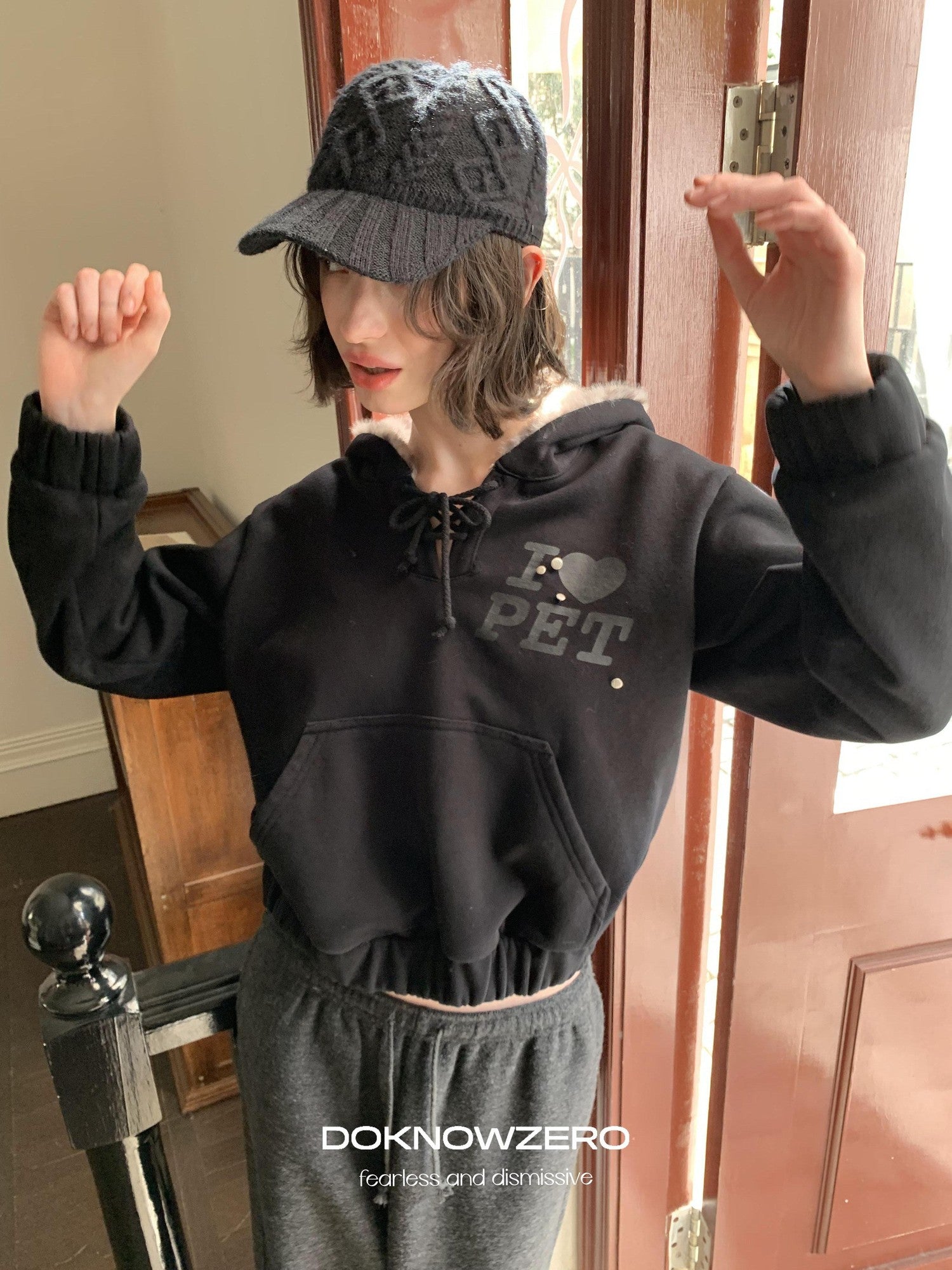 DKZ OFFICIAL Black Leopard Print Fuzzy Hooded Women&