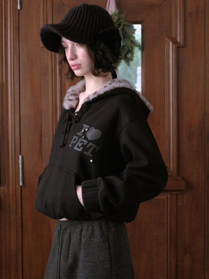 DKZ OFFICIAL Black Leopard Print Fuzzy Hooded Women&