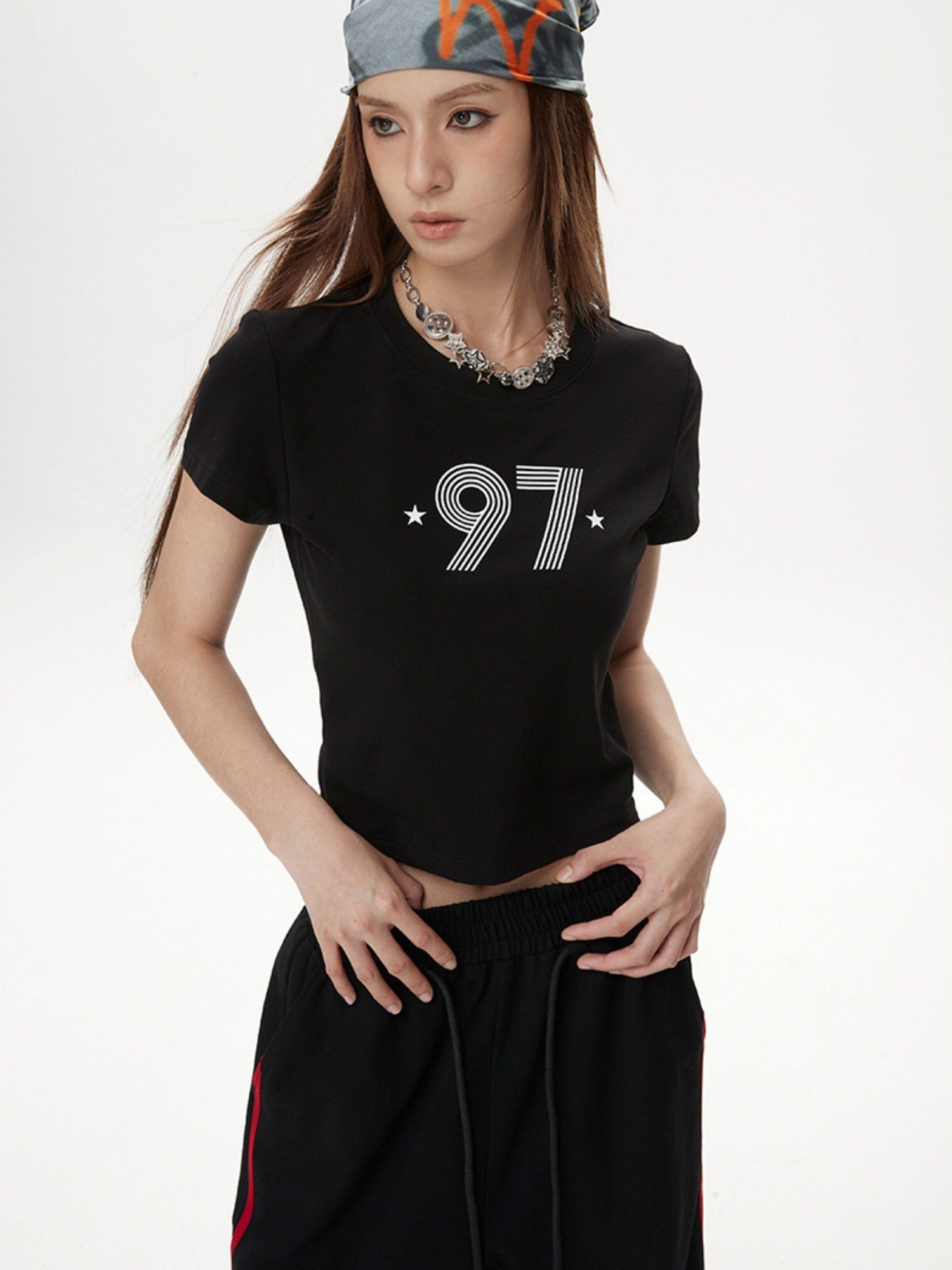 DKZ OFFICIAL Black Letter Print Cropped Women&