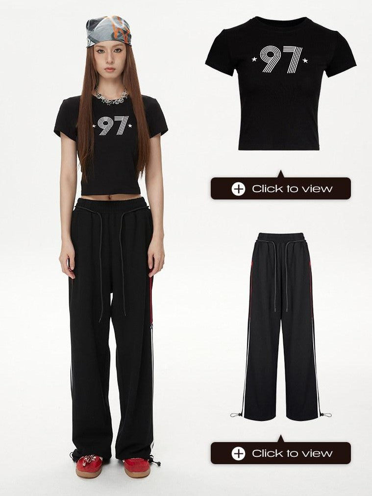 DKZ OFFICIAL Black Letter Print Cropped Women&