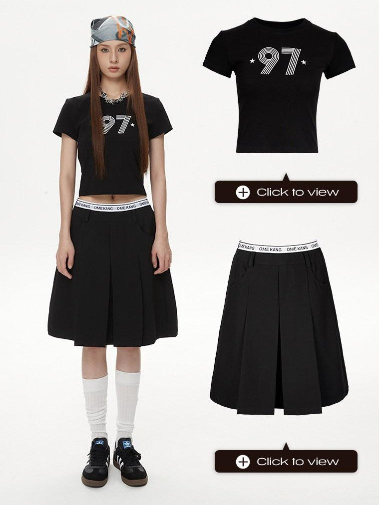 DKZ OFFICIAL Black Letter Print Cropped Women&