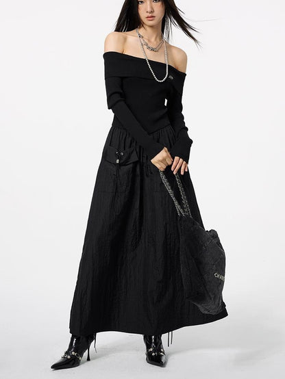 DKZ OFFICIAL Black Off Shoulder Long Sleeve Women&