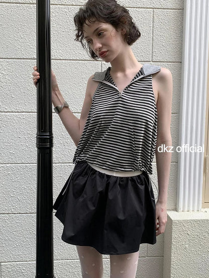 DKZ OFFICIAL Black Pleated A Line Mini Skirt