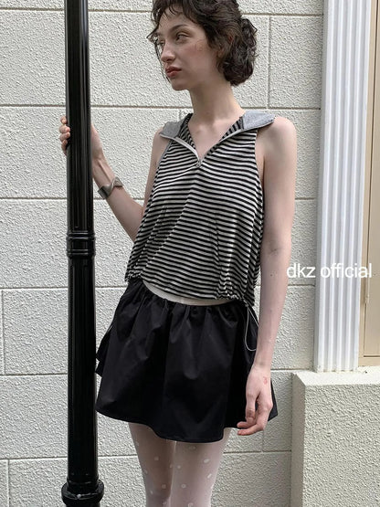 DKZ OFFICIAL Black Pleated A Line Mini Skirt