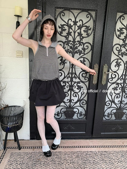 DKZ OFFICIAL Black Pleated A Line Mini Skirt