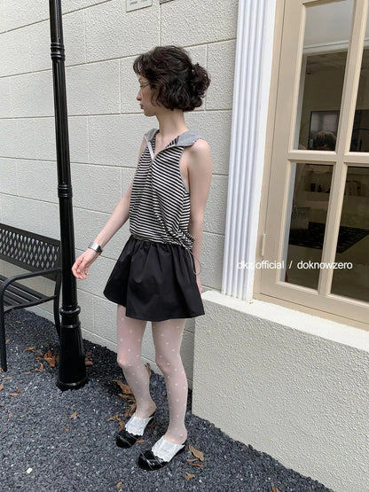 DKZ OFFICIAL Black Pleated A Line Mini Skirt
