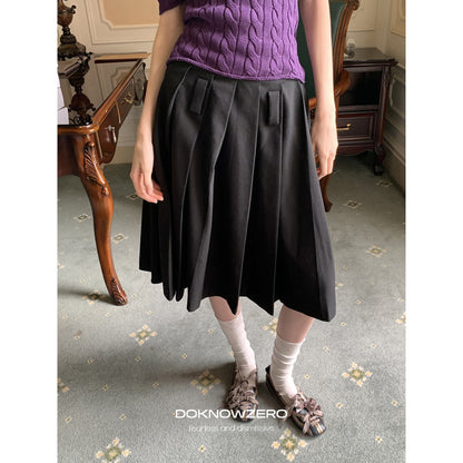 DKZ_OFFICIAL_Black_Pleated_Midi_Relaxed_Fit_Mid_Waist_Women&