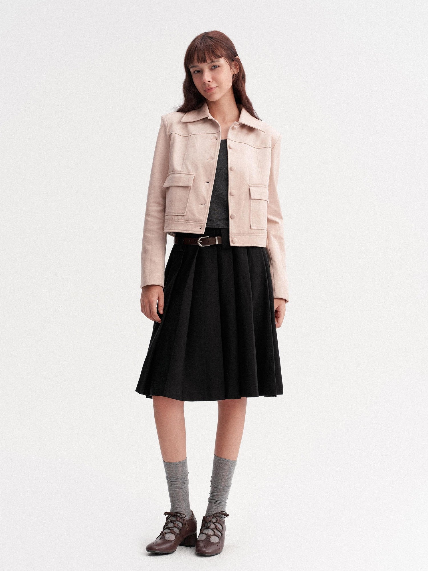 DKZ OFFICIAL Black Pleated Midi Relaxed Fit Mid Waist Women&