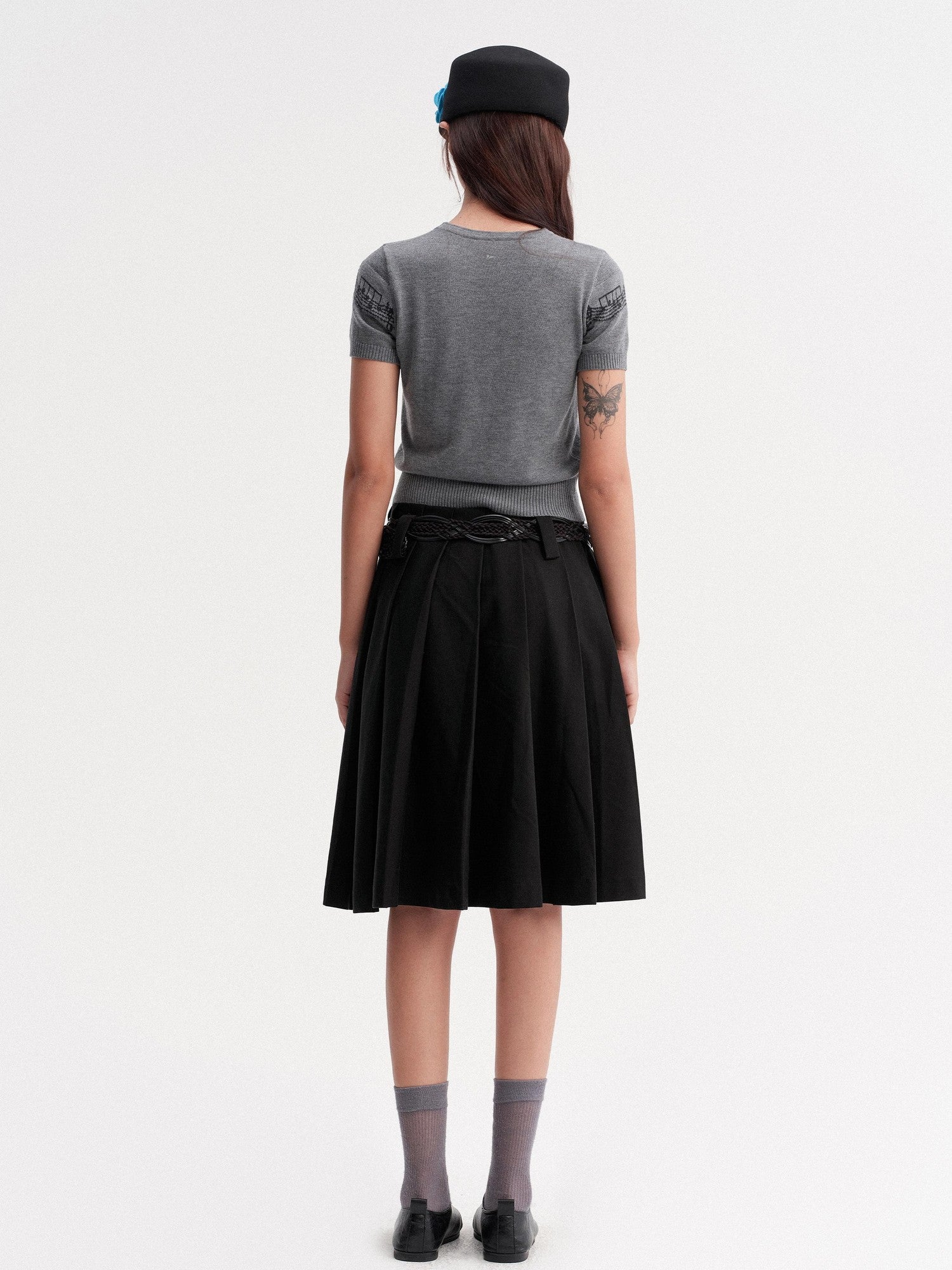 DKZ OFFICIAL Black Pleated Midi Relaxed Fit Mid Waist Women&