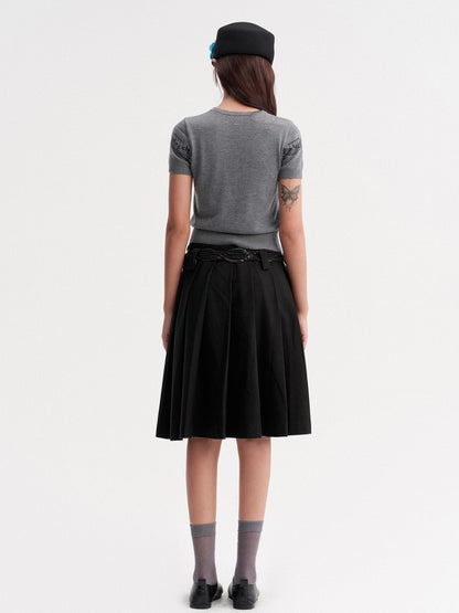 DKZ OFFICIAL Black Pleated Midi Relaxed Fit Mid Waist Women&