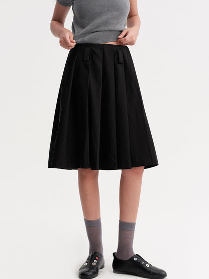 DKZ OFFICIAL Black Pleated Midi Relaxed Fit Mid Waist Women&