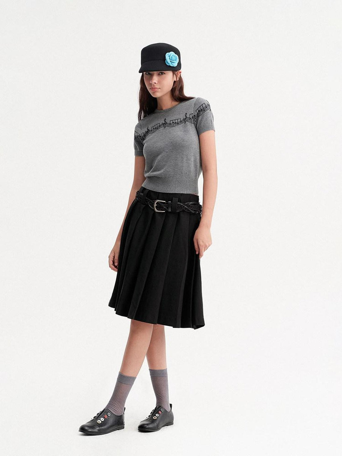DKZ OFFICIAL Black Pleated Midi Relaxed Fit Mid Waist Women&