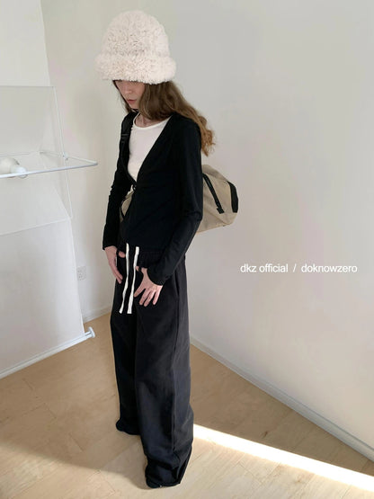 DKZ OFFICIAL Black Relaxed Wide Leg Pants with Raw Hem