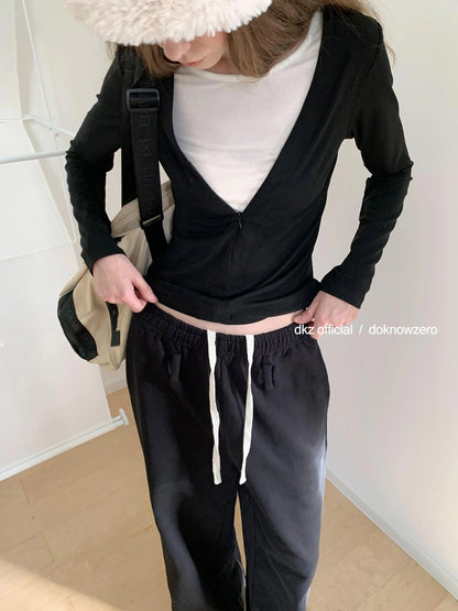 DKZ OFFICIAL Black Relaxed Wide Leg Pants with Raw Hem