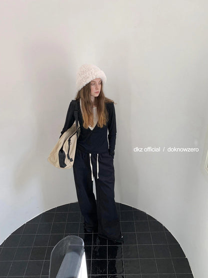 DKZ OFFICIAL Black Relaxed Wide Leg Pants with Raw Hem