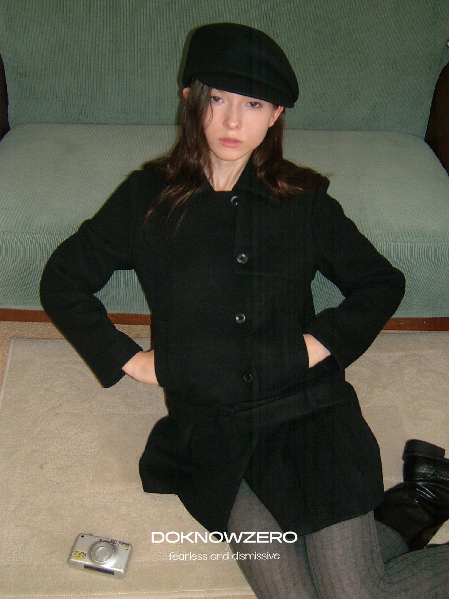 DKZ OFFICIAL Black Retro Patchwork Hem Wool Blend Coat