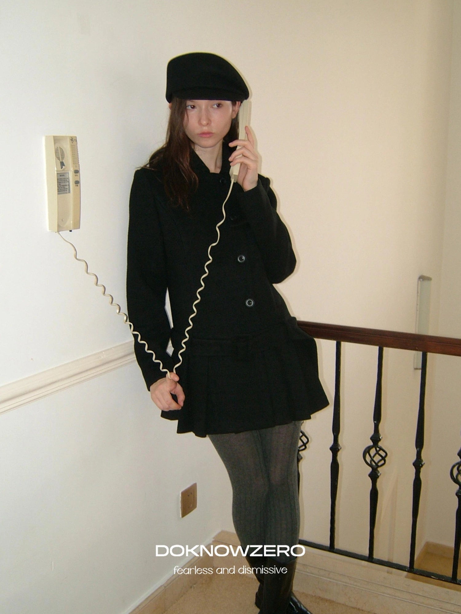 DKZ OFFICIAL Black Retro Patchwork Hem Wool Blend Coat