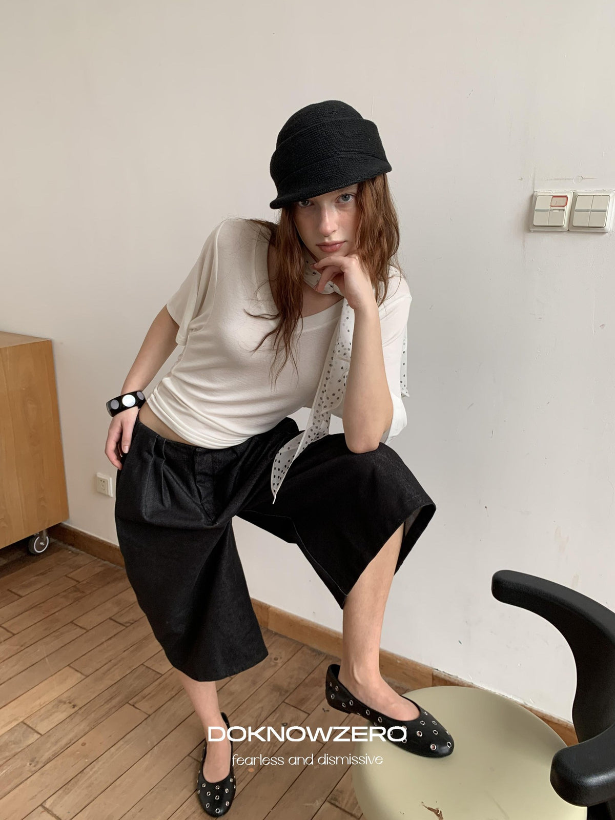 DKZ OFFICIAL Black Ruched Loose Fit Cotton Women&