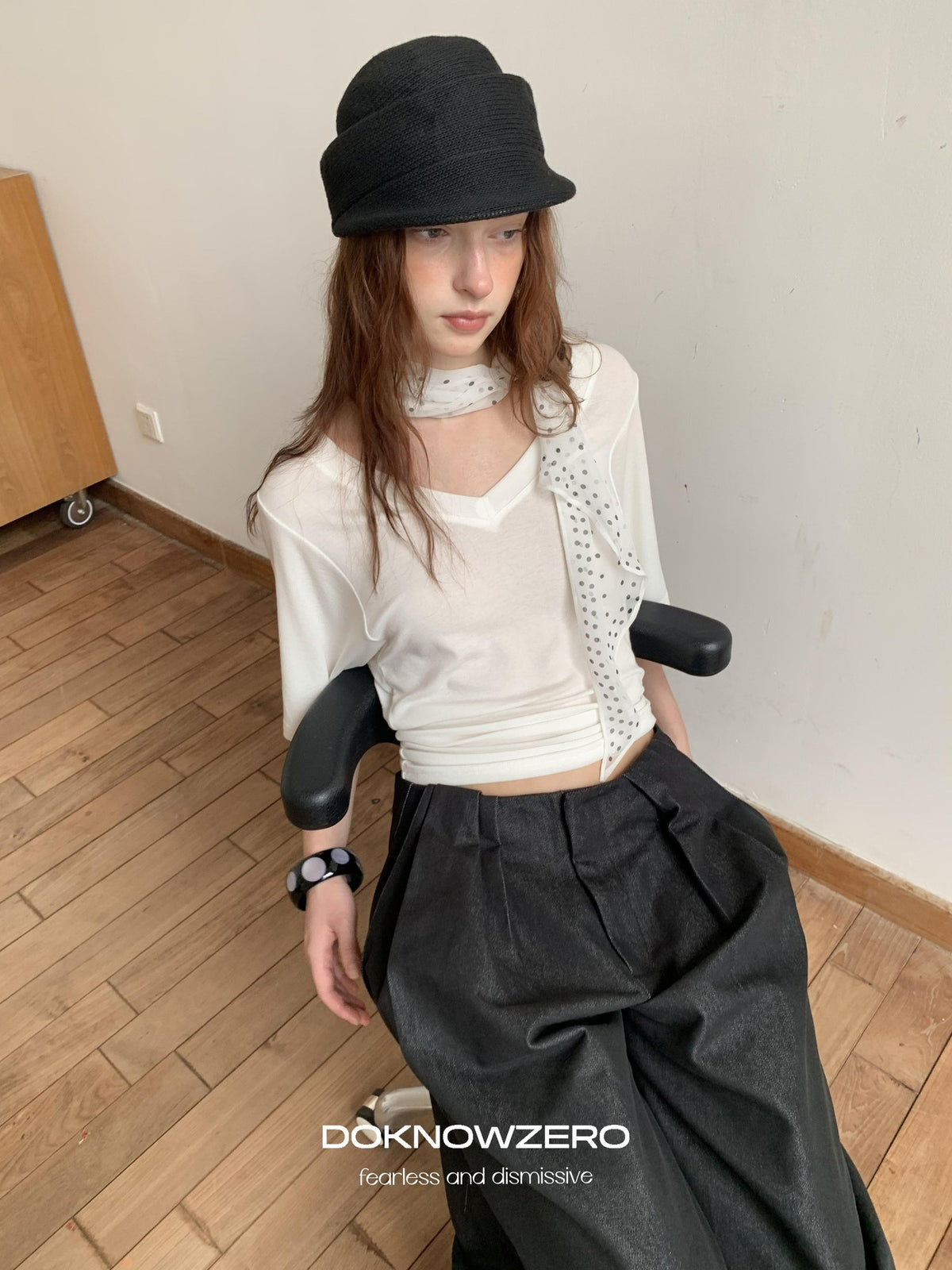 DKZ OFFICIAL Black Ruched Loose Fit Cotton Women&