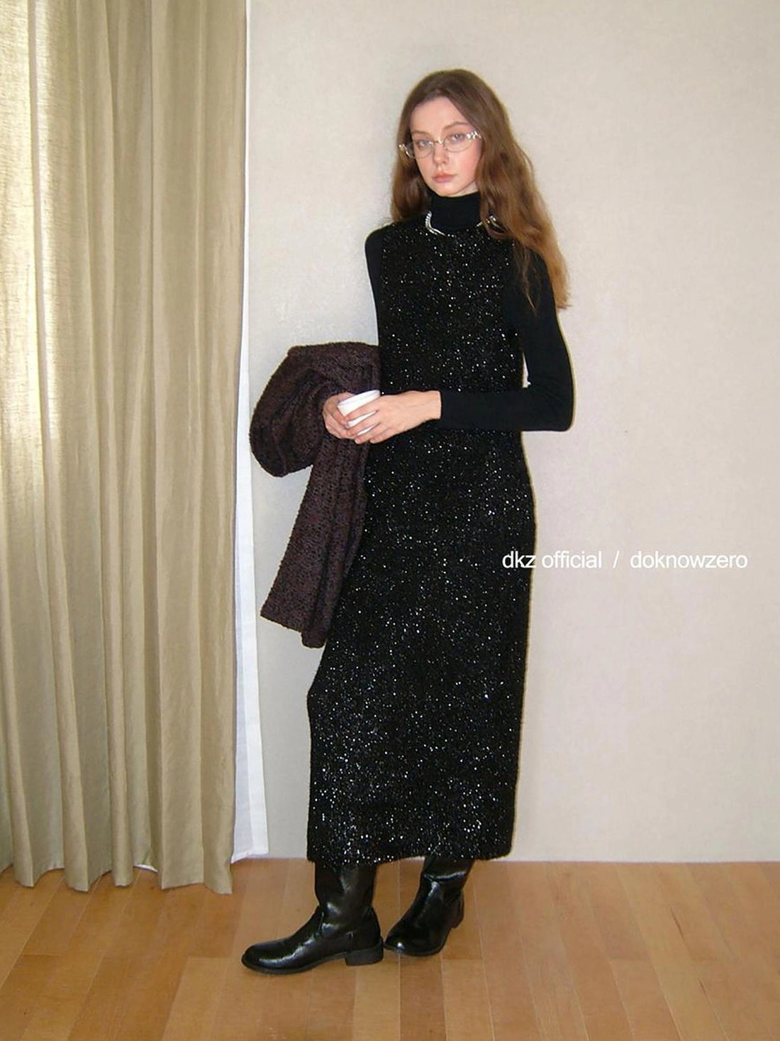 DKZ OFFICIAL Black Sequin Vest Dress With Knit Long Skirt