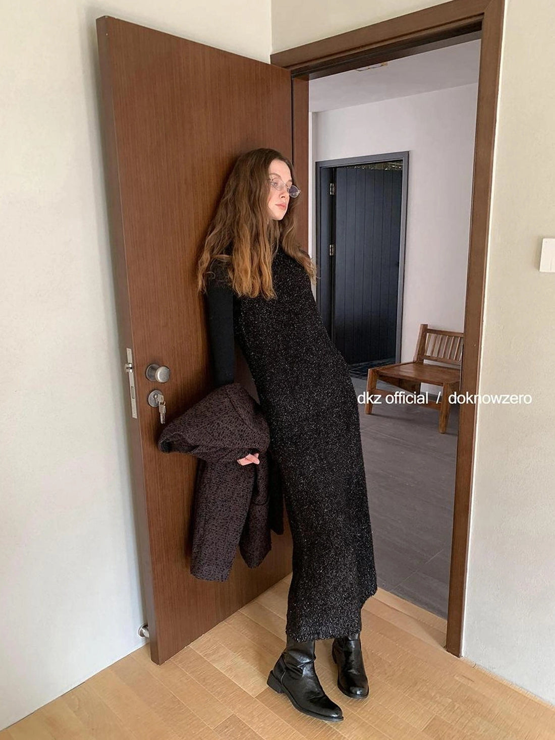 DKZ OFFICIAL Black Sequin Vest Dress With Knit Long Skirt