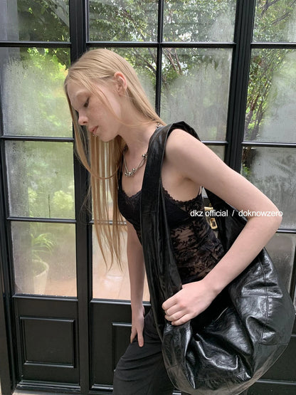 DKZ OFFICIAL Black Sheer Lace Camisole Top