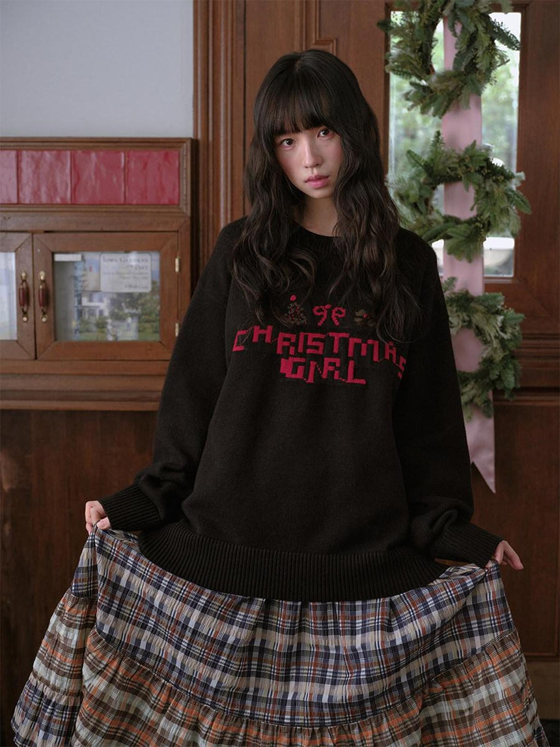 DKZ OFFICIAL Black Slogan Letter Jacquard Women&