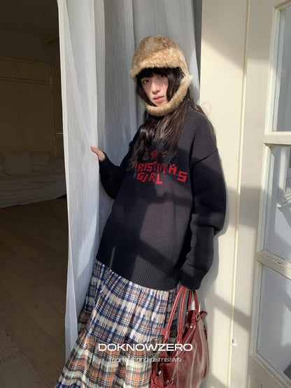 DKZ OFFICIAL Black Slogan Letter Jacquard Women&