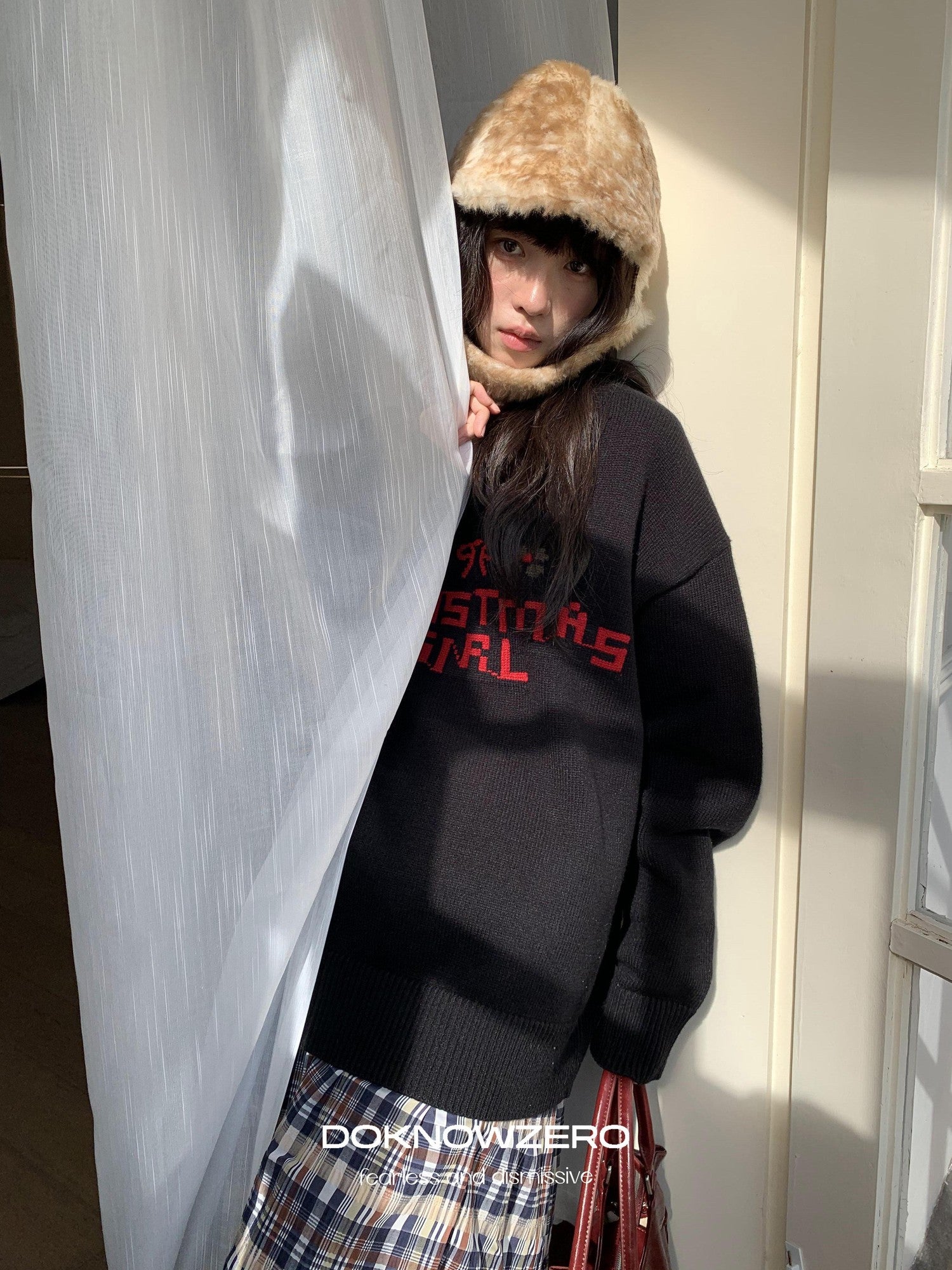 DKZ OFFICIAL Black Slogan Letter Jacquard Women&
