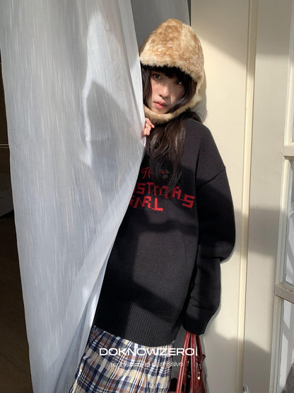 DKZ OFFICIAL Black Slogan Letter Jacquard Women&