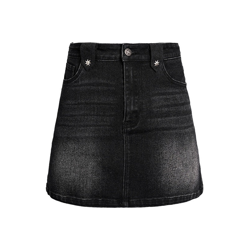 DKZ_OFFICIAL_Black_Studded_A_Line_High_Waist_Mini_Slimming_Women&