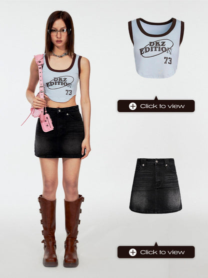 DKZ OFFICIAL Black Studded A Line High Waist Mini Slimming Women&