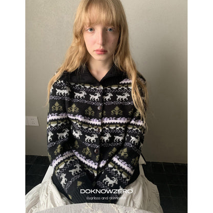 DKZ_OFFICIAL_Black_Vintage_High_Neck_Fair_Isle_Jacquard_Knit_Women&