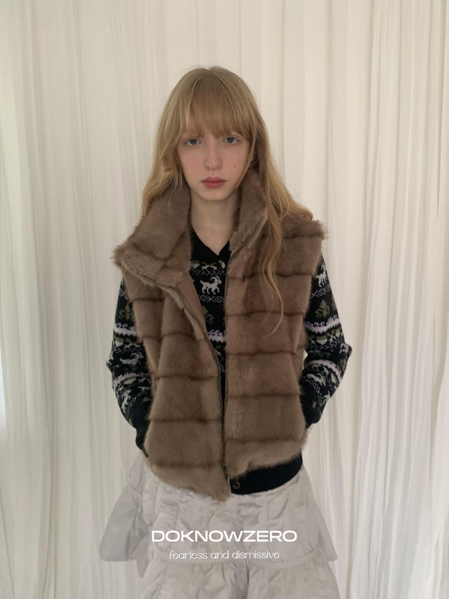DKZ OFFICIAL Black Vintage High Neck Fair Isle Jacquard Knit Women&