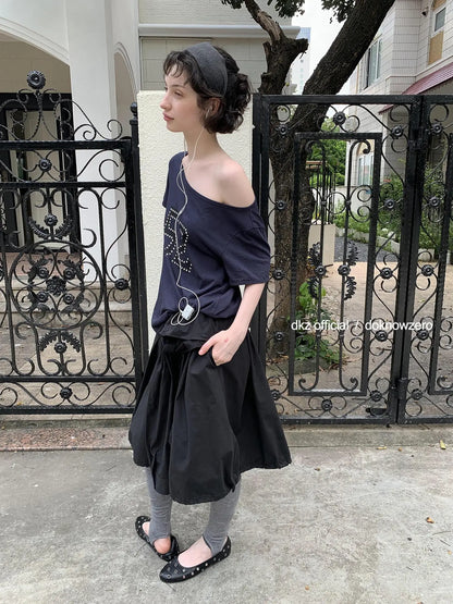 DKZ OFFICIAL Black Waist Tie Pleated Midi Skirt