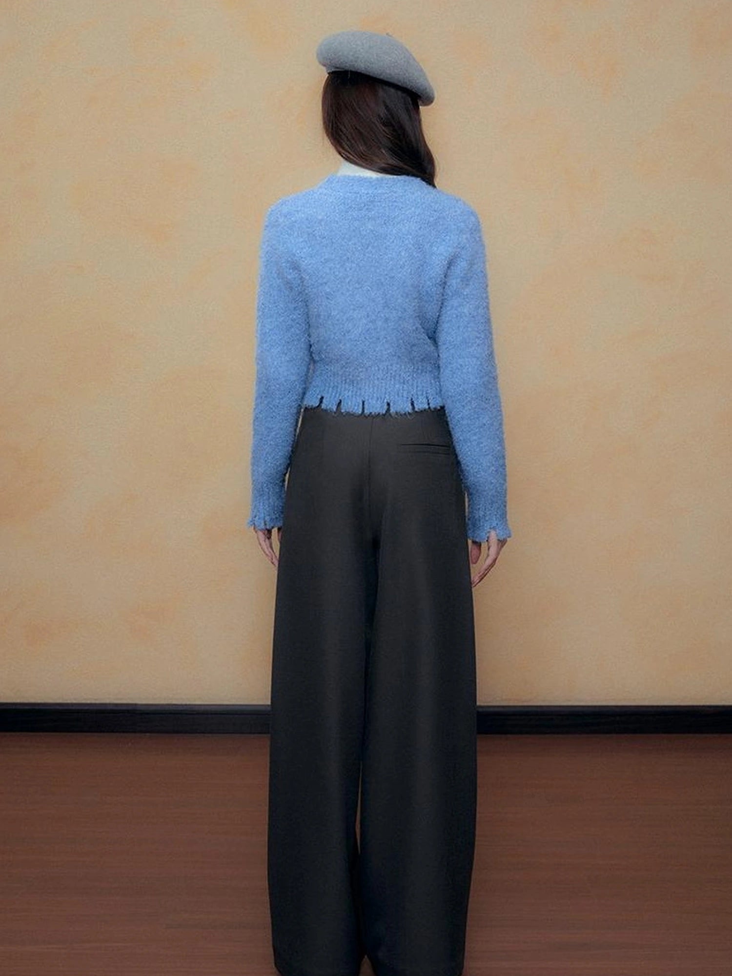 DKZ OFFICIAL Blue Cropped Distressed Knit Cardigan