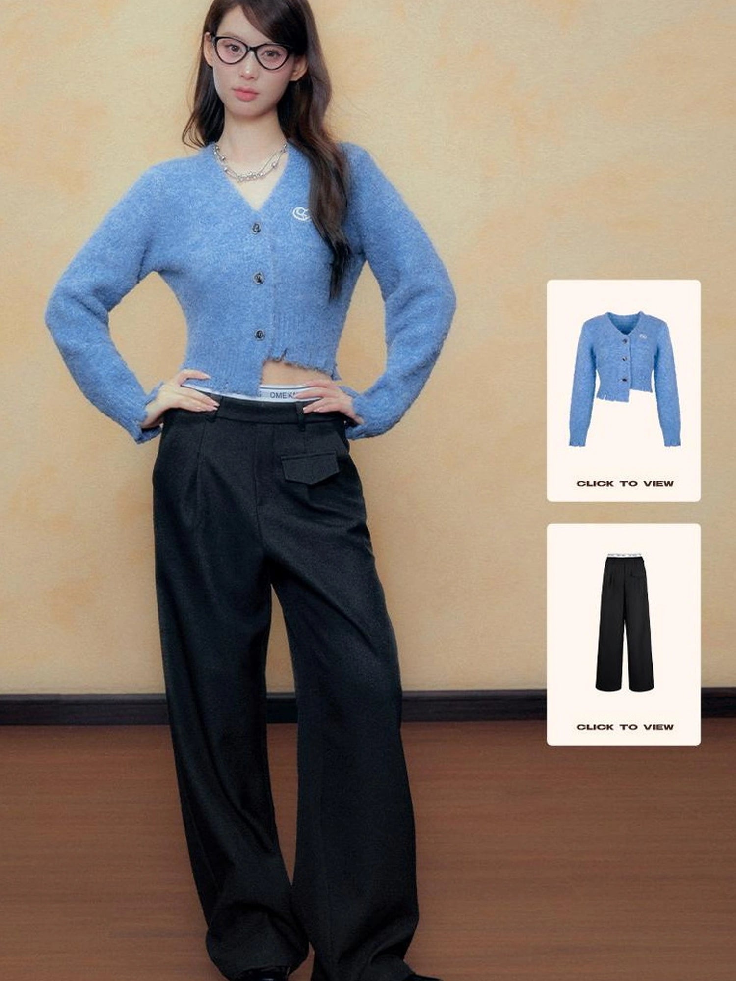 DKZ OFFICIAL Blue Cropped Distressed Knit Cardigan